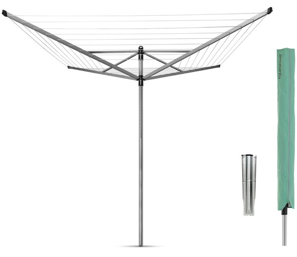 Brabantia Rotary Dryer Lift-O-Matic kerti ruhaszárító 60m, UV-álló, forgatható, D=45mm, állítható magasság, rögzítése földbe szúrható fém konzollal, védőzsákkal, metál szürke - 311048