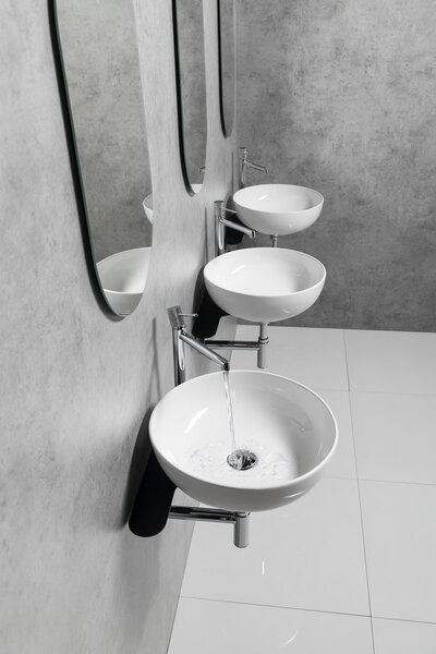 Sapho Tetris, fali, kerek mosdó, jobb oldali álló csaptelep tartóval, 415x140mm, fehér, TZ420-02