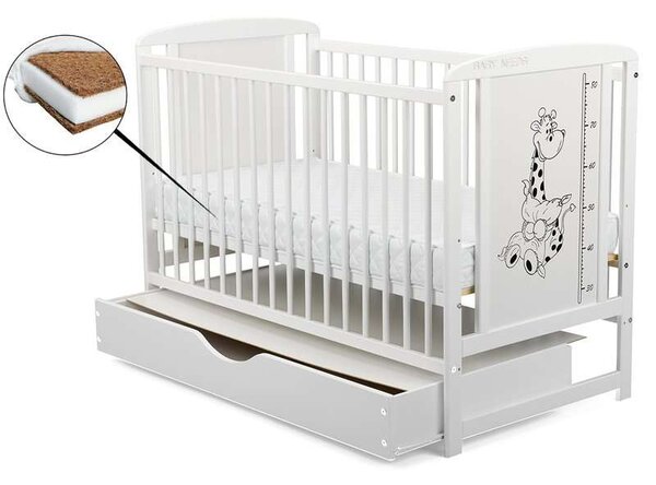 BabyNeeds - Fából készült kiságy Timmi zsiráf 120x60 cm, Fedeles 