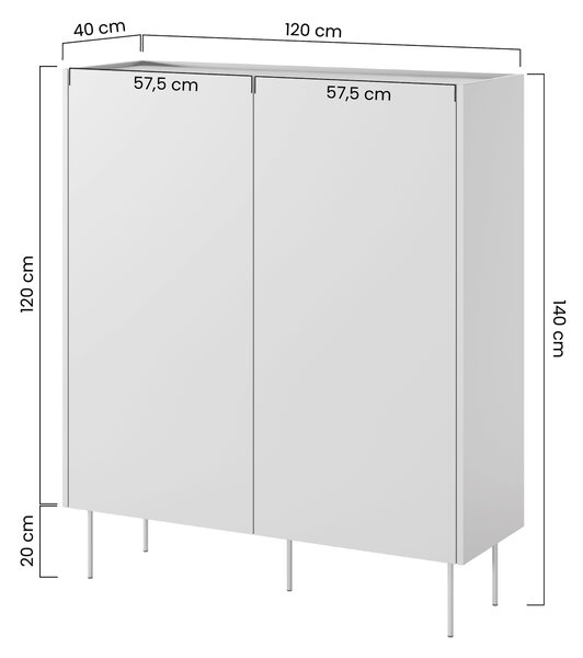 Desin magas komód 120 cm kétajtós rejtett fiókokkal - kerámia piros / nagano tölgy