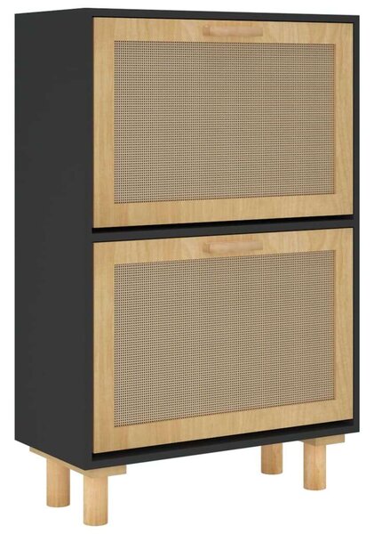 Rattan Cipőtartó Szekrény - Fekete - 52x25x80cm