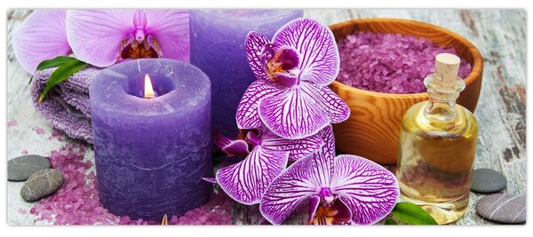 Orchideák és gyertyák képe (120x50 cm)