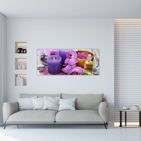 Orchideák és gyertyák képe (120x50 cm)