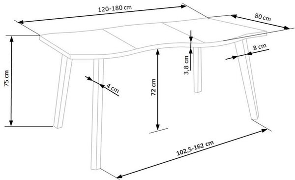 Étkezőasztal Dickhart 120 (természetes + fekete)
