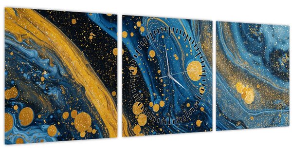 Kép - Kék absztrakció arannyal (órával) (90x30 cm)
