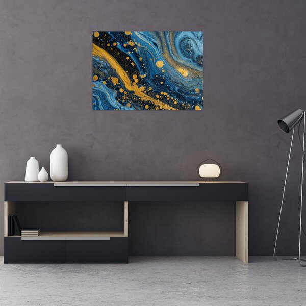 Kép - Kék absztrakció arannyal (70x50 cm)