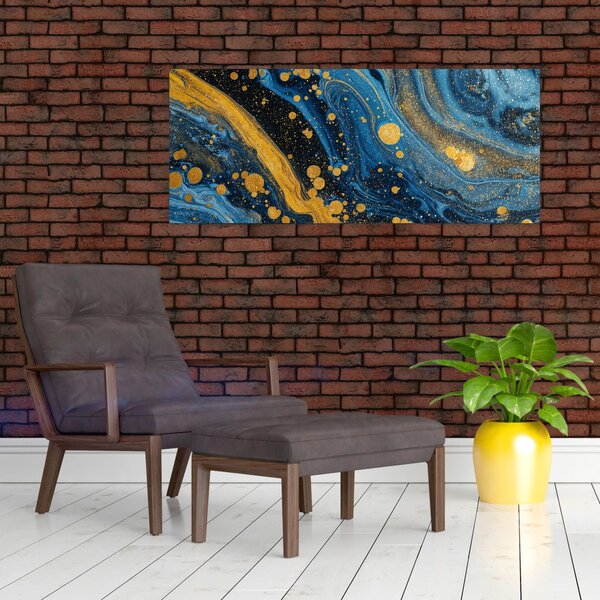 Kép - Kék absztrakció arannyal (120x50 cm)