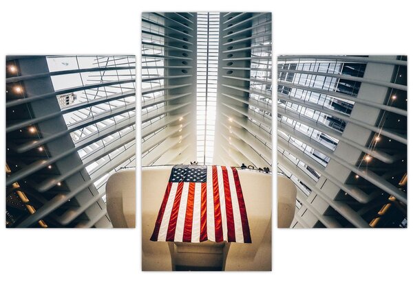Építkezés az USA zászlóval képe (90x60 cm)