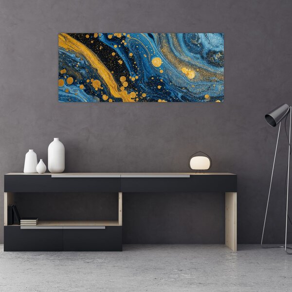 Kép - Kék absztrakció arannyal (120x50 cm)