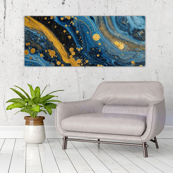 Kép - Kék absztrakció arannyal (120x50 cm)