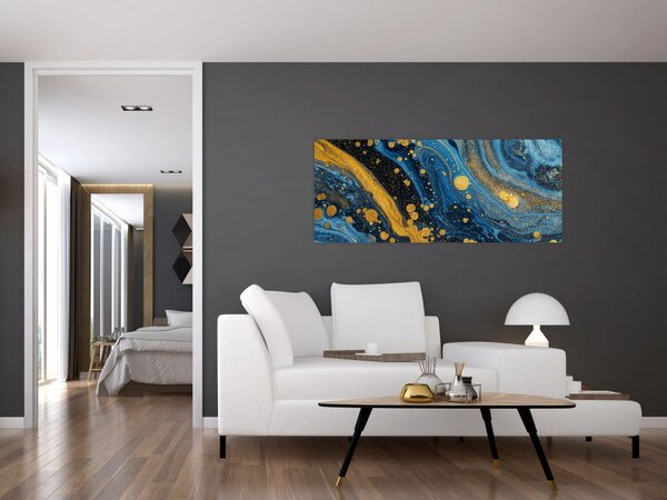Kép - Kék absztrakció arannyal (120x50 cm)