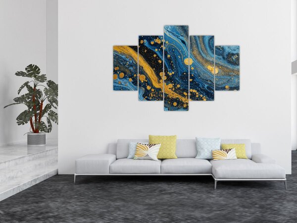 Kép - Kék absztrakció arannyal (150x105 cm)