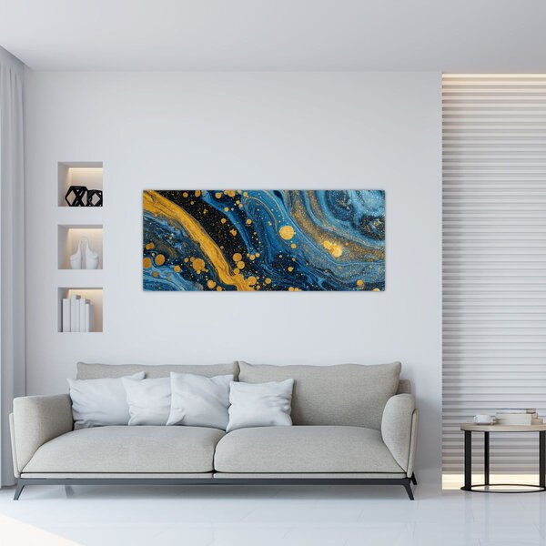 Kép - Kék absztrakció arannyal (120x50 cm)
