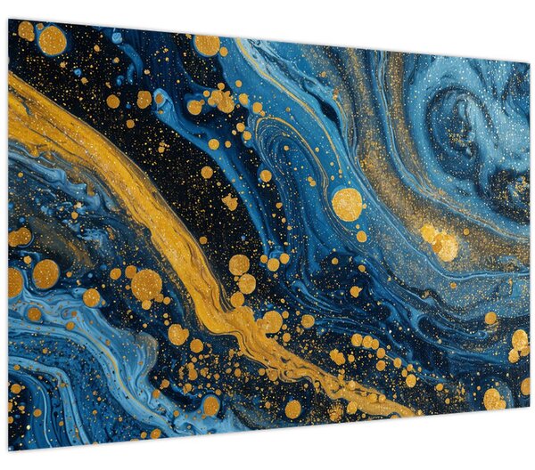 Kép - Kék absztrakció arannyal (90x60 cm)