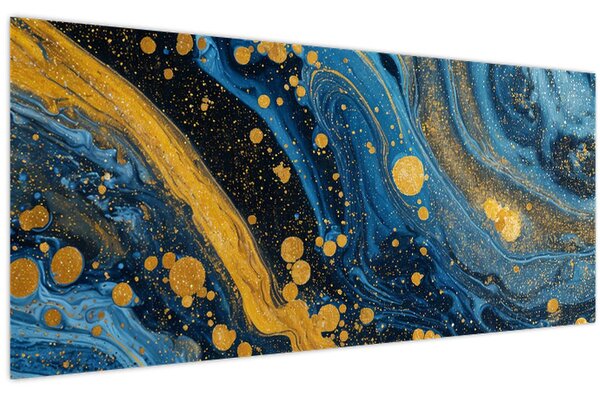 Kép - Kék absztrakció arannyal (120x50 cm)