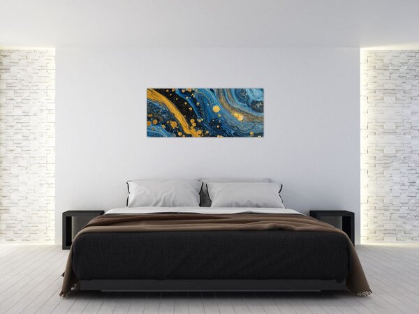 Kép - Kék absztrakció arannyal (120x50 cm)
