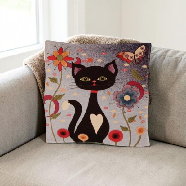 Lila díszpárna 45x45 – Éjféli cica