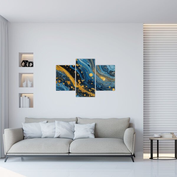 Kép - Kék absztrakció arannyal (90x60 cm)