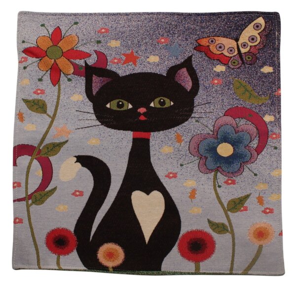 Lila díszpárna 45x45 – Éjféli cica