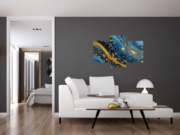Kép - Kék absztrakció arannyal (90x60 cm)