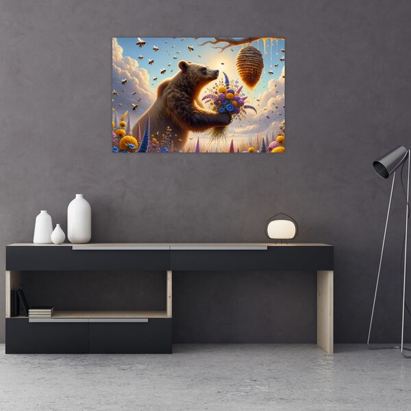 Kép - Medve és méhek (90x60 cm)