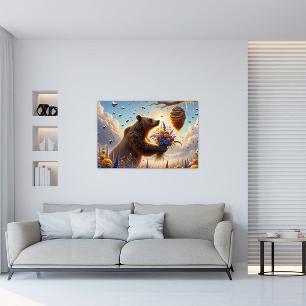 Kép - Medve és méhek (90x60 cm)