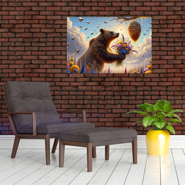 Kép - Medve és méhek (90x60 cm)