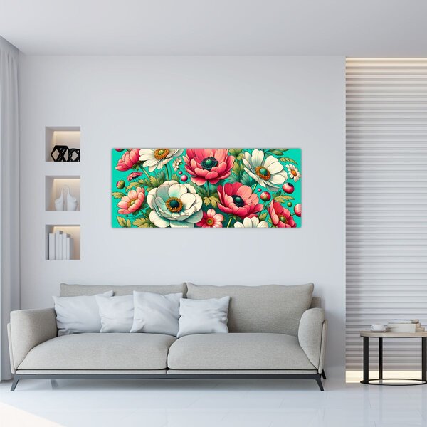 Kép - Virágok kék háttéren (120x50 cm)