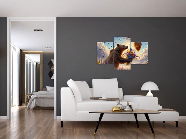 Kép - Medve és méhek (90x60 cm)