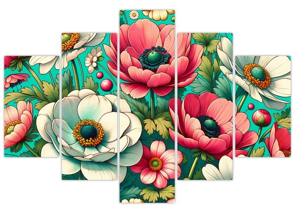 Kép - Virágok kék háttéren (150x105 cm)