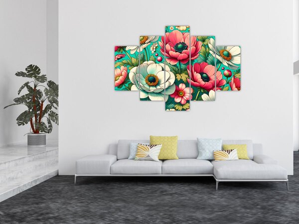 Kép - Virágok kék háttéren (150x105 cm)