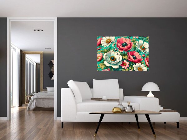 Kép - Virágok kék háttéren (90x60 cm)
