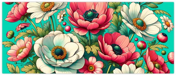 Kép - Virágok kék háttéren (120x50 cm)