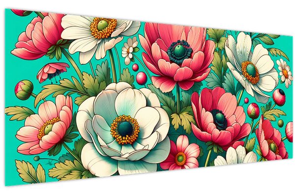 Kép - Virágok kék háttéren (120x50 cm)