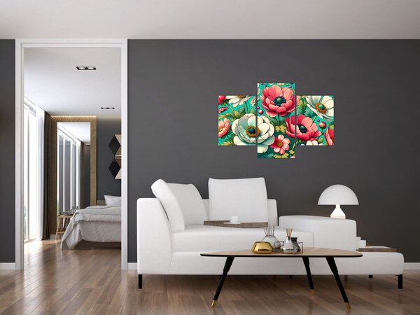 Kép - Virágok kék háttéren (90x60 cm)