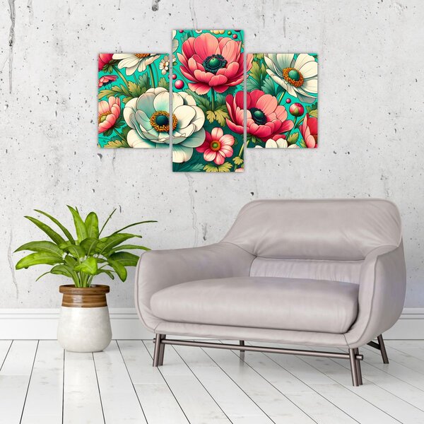 Kép - Virágok kék háttéren (90x60 cm)