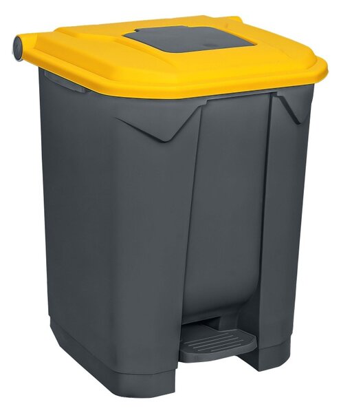 Szelektív hulladékgyűjtő konténer, műanyag, pedálos, antracit, sárga, 50L