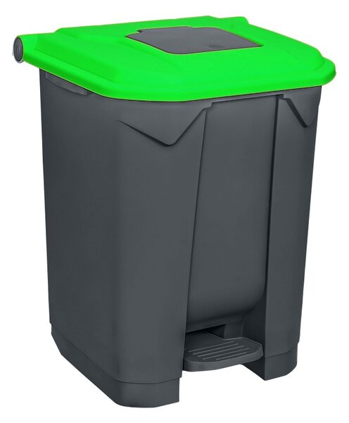 Szelektív hulladékgyűjtő konténer, műanyag, pedálos, antracit, zöld, 50L