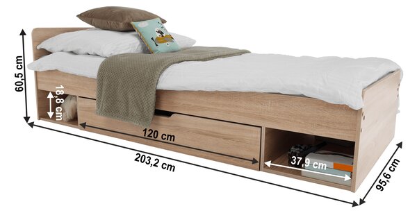 KONDELA Egyszemélyes ágy 1S/90, sonoma tölgyfa, TEYO