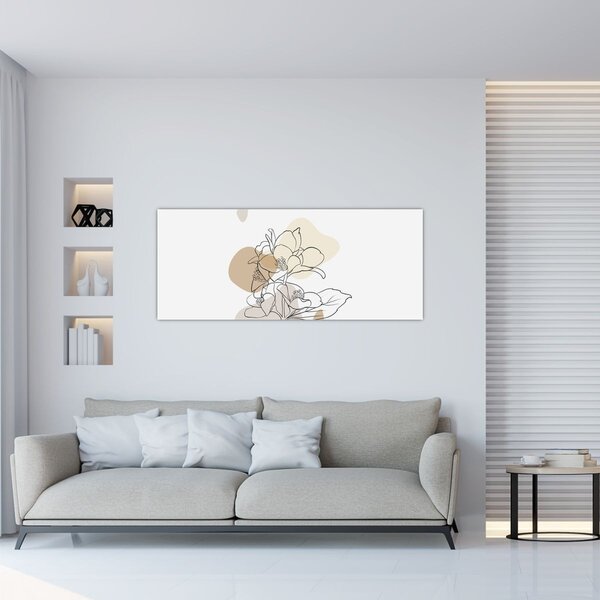 Kép - Bézs virágok pillangóval N⁰1 (120x50 cm)