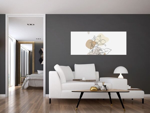 Kép - Bézs virágok pillangóval N⁰1 (120x50 cm)