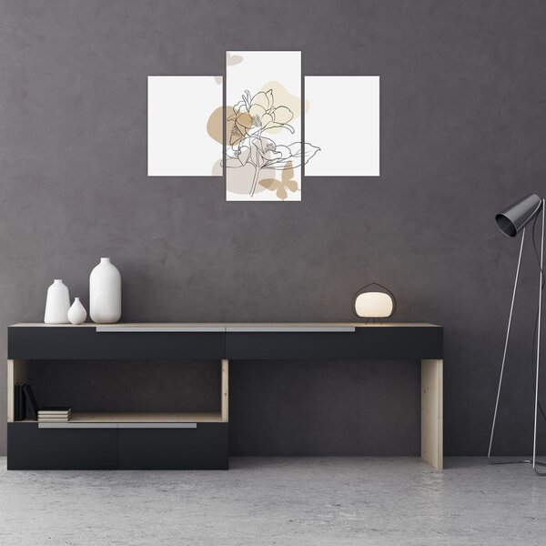 Kép - Bézs virágok pillangóval N⁰1 (90x60 cm)