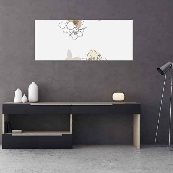Kép - Bézs virágok pillangóval N⁰2 (120x50 cm)