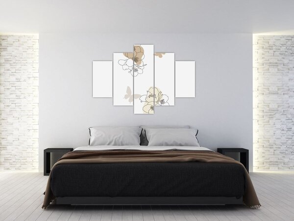 Kép - Bézs virágok pillangóval N⁰2 (150x105 cm)