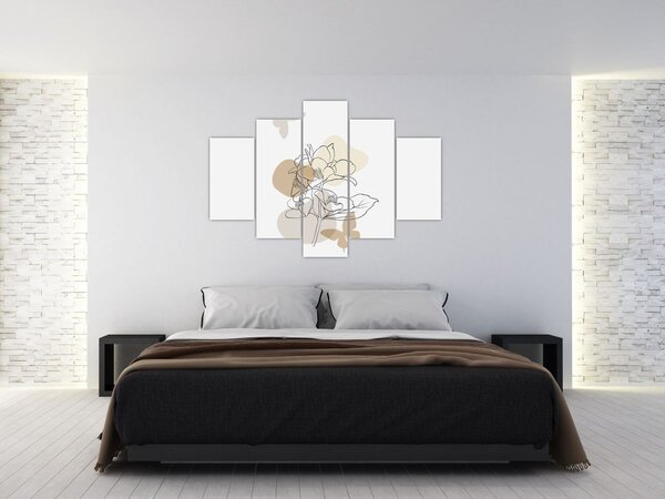 Kép - Bézs virágok pillangóval N⁰1 (150x105 cm)