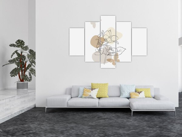 Kép - Bézs virágok pillangóval N⁰1 (150x105 cm)