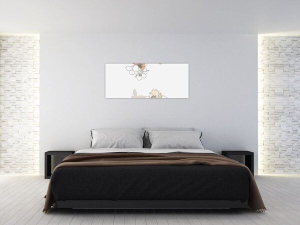 Kép - Bézs virágok pillangóval N⁰2 (120x50 cm)