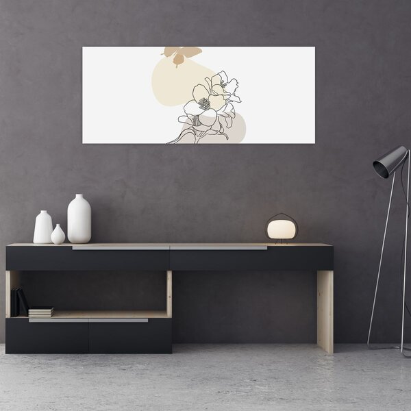 Kép - Bézs virágok pillangóval N⁰3 (120x50 cm)