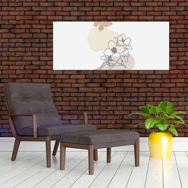 Kép - Bézs virágok pillangóval N⁰3 (120x50 cm)