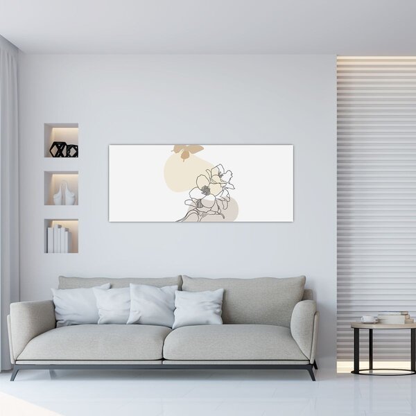 Kép - Bézs virágok pillangóval N⁰3 (120x50 cm)